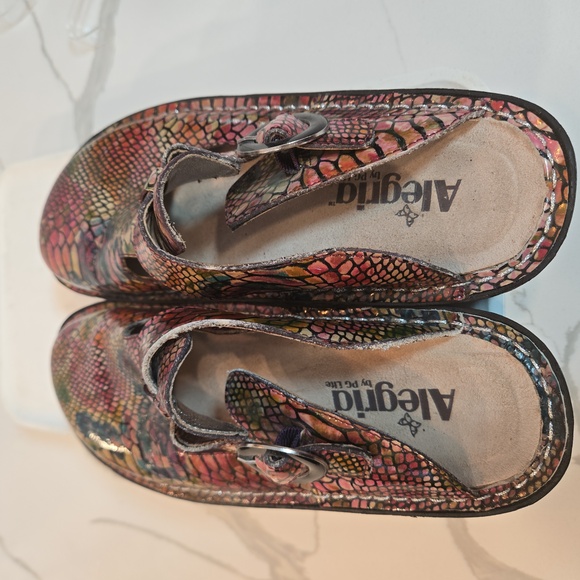 Alegria Patent Leather Animal Print Snakeskin Colorful Slip On Clogs Size 40 - Picture 7 of 9
